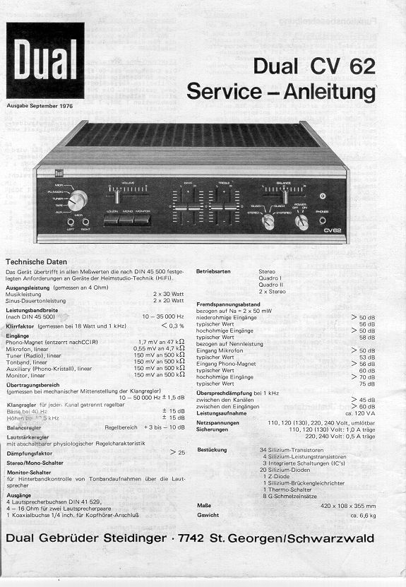 Service Manual-Anleitung für Dual CV 62 