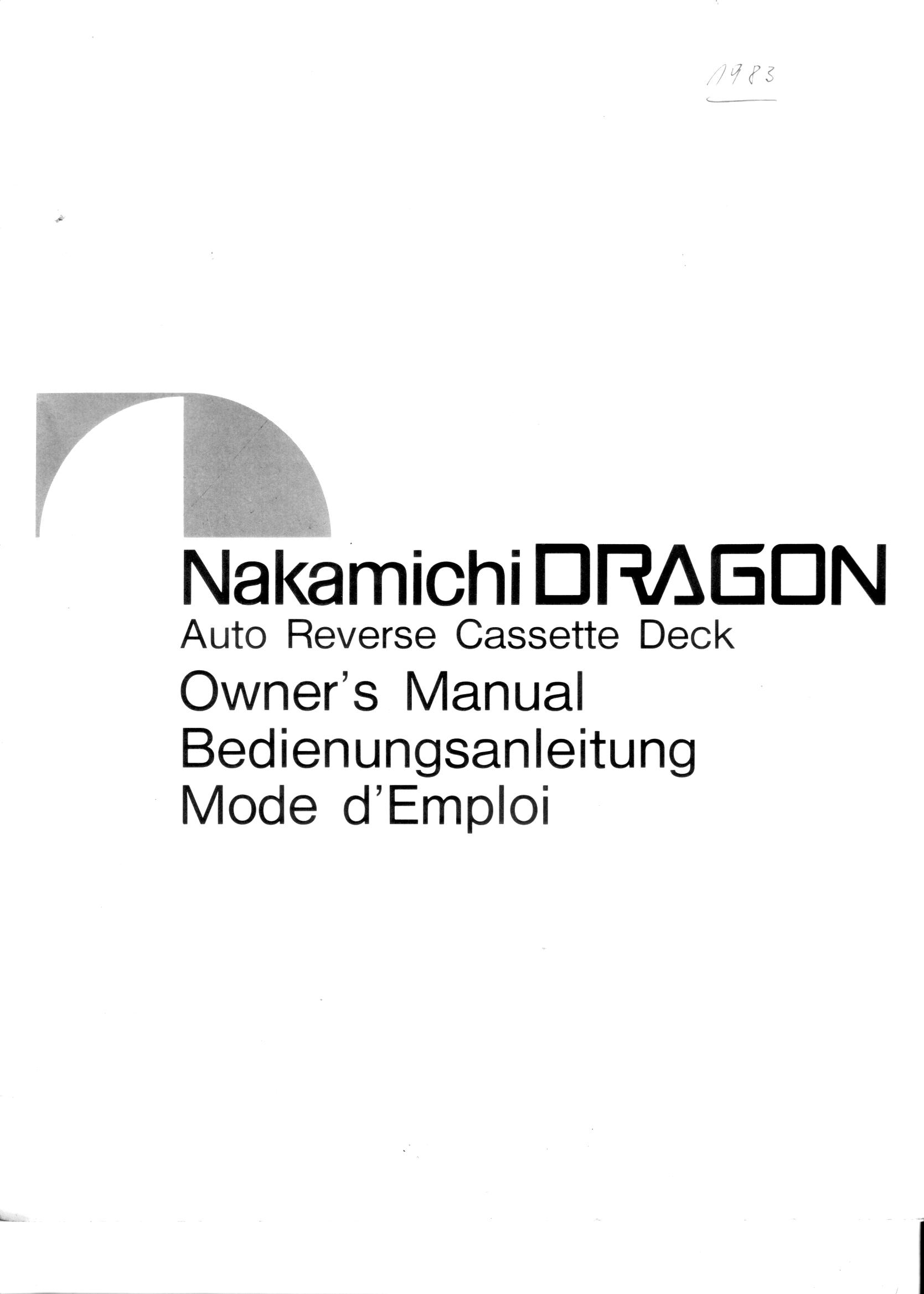 Nakamichi Dragon Manual